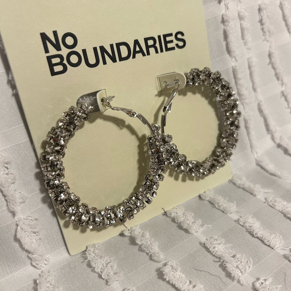 No Boundaries Women Silver Tone Rhinestone Hoop Earrings ADX102120 Sparkle